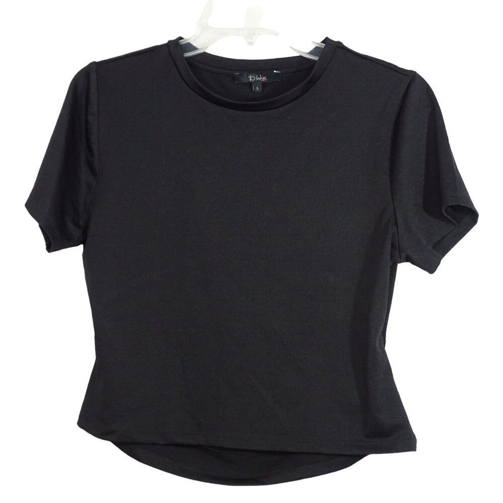 Gb Fashion Black Short Sleeve Top Women Size L Open Back Casual Party NEW